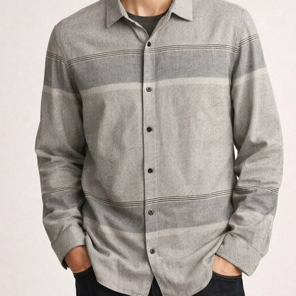 Vince Flannel Button Front Shirt Men Size XL Gray Cotton Grid Check Long Sleeve